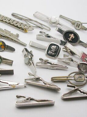Vintage Tie Clips and Bars Lot of 21 silver tone Men Formal Wear Jewelry